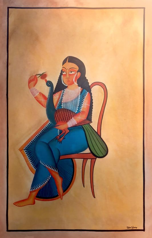 Woman and her pet peacock