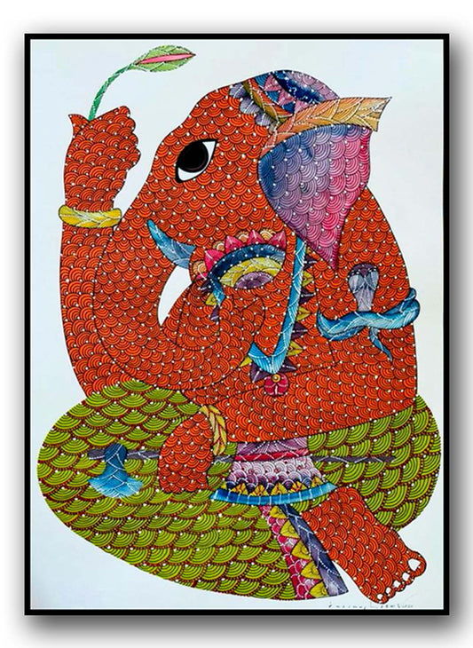 Lord Ganesha with a hibiscus