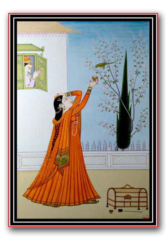 Nayika appealing to a parrot