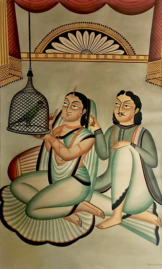 Jamindar Babu and Babi Playing With Parrot