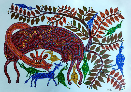 Deer tending to her young