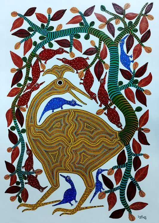 Peacock dancing in the forest