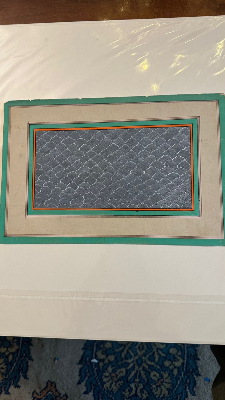 Storm-Grey Scale Trellis with Saffron Piping