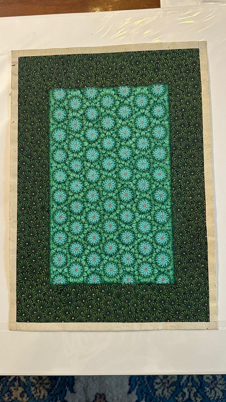 Turquoise Chrysanthemum Trellis on Emerald