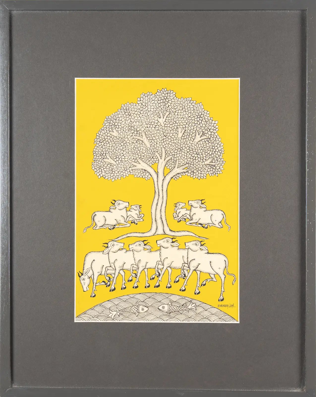 Tree of Life 3 - Ink Line on Yellow
